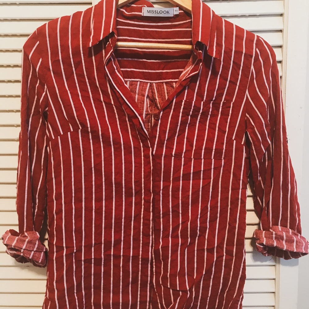 Red Button Up Blouse - Picture 2 of 3
